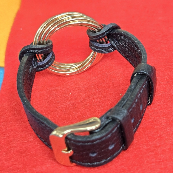 Bronze Milor Coppery Gold Tone Black Cowhide Leather Bracelet - Picture 4 of 7